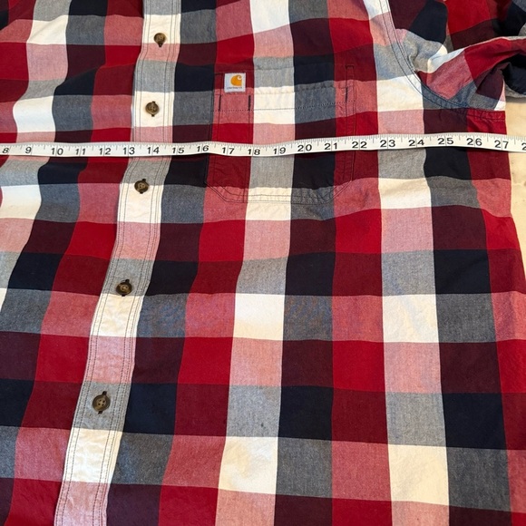 Carhartt Mens Size 2XL XXL Relaxed Fit Red Plaid Short Sleeve Button Up Shirt - Picture 7 of 8
